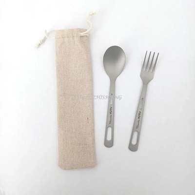 Tīra titāna galda piederumu komplekts āra mājsaimniecības matēts nažu un dakšu karotes irbulīši ceļojumu kempings pārnēsājams nažu un dakšiņu komplekts