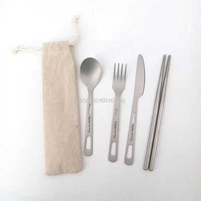 Tīra titāna galda piederumu komplekts āra mājsaimniecības matēts nažu un dakšu karotes irbulīši ceļojumu kempings pārnēsājams nažu un dakšiņu komplekts