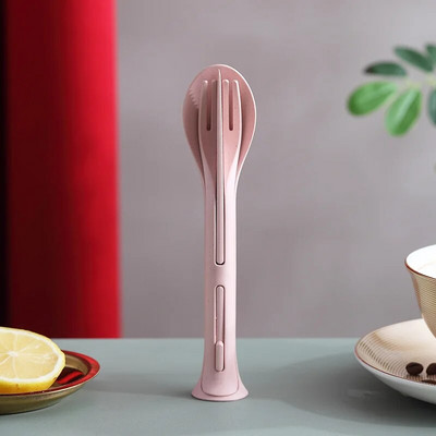 3 τμχ/σετ 3 σε 1 Σετ Φορητά Μαχαιροπήρουνα Ταξιδιού Μαχαίρι μαχαιροπίρουνου σιταριού στυλ Ιαπωνίας Πιρούνι Κουτάλι Σετ σερβίτσιων μαθητών σερβίτσια Κουζίνας