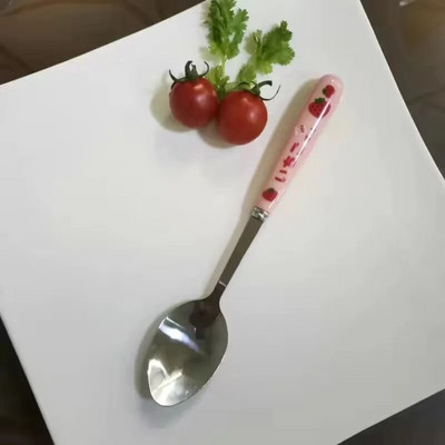 Armsad maasika-Korea söögipulgad lusikakahvliga söögiriistade komplekt ümbrisega Kaasaskantavad roostevabast terasest lauanõud köögiriistad