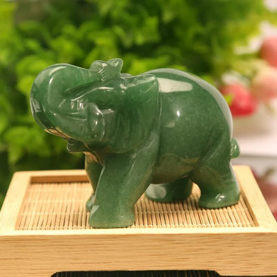 Zöld Aventurine Jade Ston Lucky Elephant Fortune Feng Shui szobor Figura Irodadísz Csakra Gyógyító Kövek Szobor Dekor