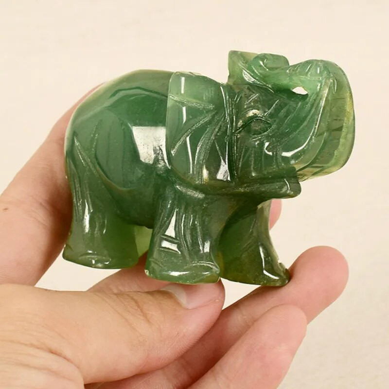 Zaļais aventurīns nefrīts Stons Lucky Elephant Fortune Fen Shui statuja figūriņa biroja ornaments čakra dziedinošie akmeņi statujas dekors