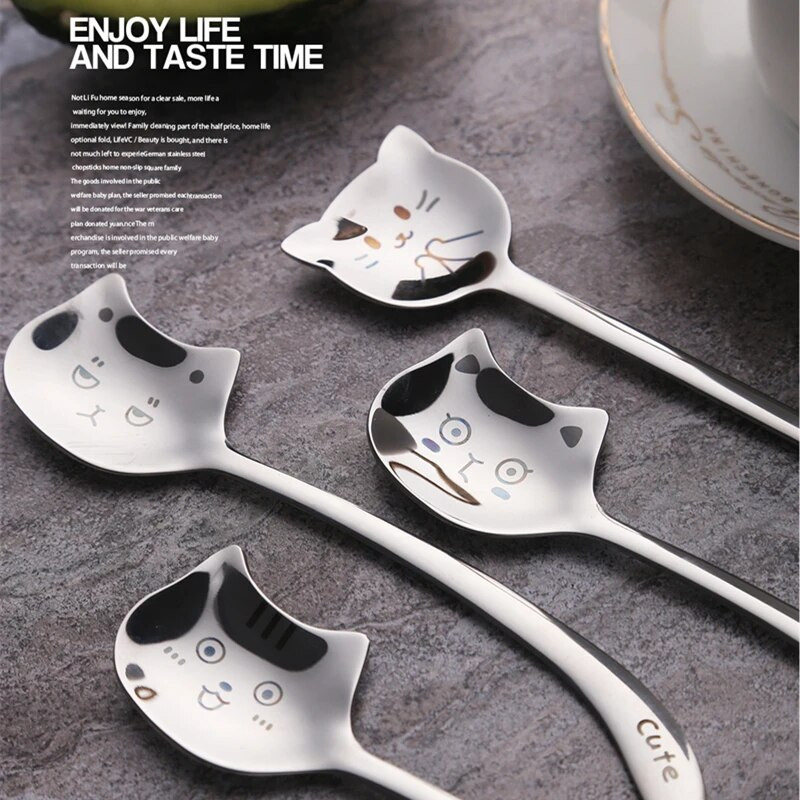1PC Slatka mačka Žlica za desert Žličica za čaj Žličica za kavu od nehrđajućeg čelika 304 Dugi rep Žlica za mačku Poklon posuđe za sladoled s dugom drškom