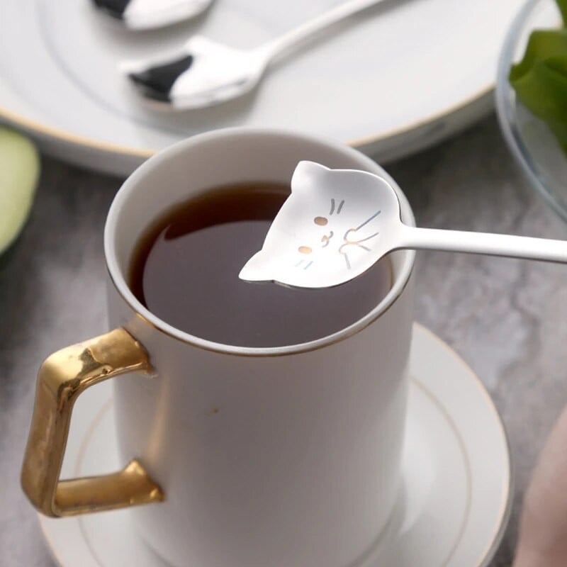 1PC Slatka mačka Žlica za desert Žličica za čaj Žličica za kavu od nehrđajućeg čelika 304 Dugi rep Žlica za mačku Poklon posuđe za sladoled s dugom drškom