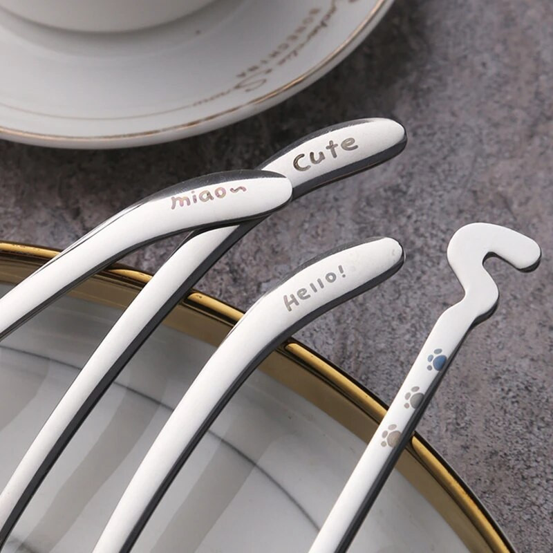 1PC Slatka mačka Žlica za desert Žličica za čaj Žličica za kavu od nehrđajućeg čelika 304 Dugi rep Žlica za mačku Poklon posuđe za sladoled s dugom drškom