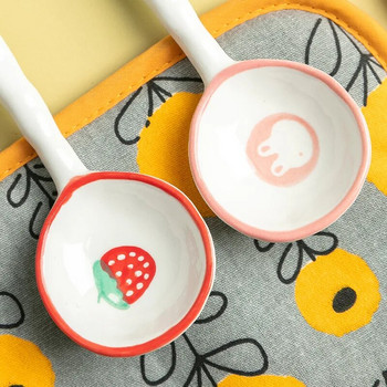 Χαριτωμένο 1 τμχ Φράουλα Κουτάλι Cute Bear Παγωτό Σούπα Κεραμικό Κορεάτικο Κουτάλι με Μακρύ Λαβή Αξεσουάρ Κουζίνας Επιτραπέζια σκεύη