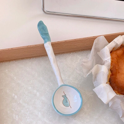 Jauka 1 gab zemeņu karote Cute Bear saldējuma deserta zupa Keramikas korejiešu karote ar garu rokturi Virtuves galda piederumu piederumi