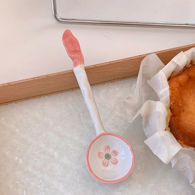 Jauka 1 gab zemeņu karote Cute Bear saldējuma deserta zupa Keramikas korejiešu karote ar garu rokturi Virtuves galda piederumu piederumi