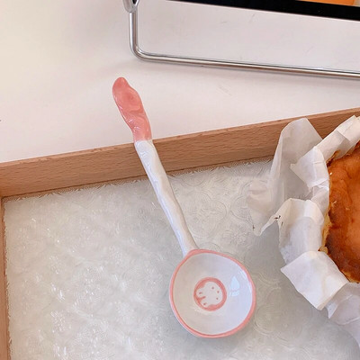 Jauka 1 gab zemeņu karote Cute Bear saldējuma deserta zupa Keramikas korejiešu karote ar garu rokturi Virtuves galda piederumu piederumi