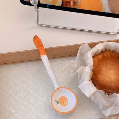 Jauka 1 gab zemeņu karote Cute Bear saldējuma deserta zupa Keramikas korejiešu karote ar garu rokturi Virtuves galda piederumu piederumi