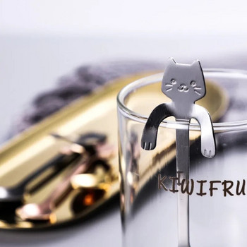 1 τμχ Χαριτωμένο κουτάλι γάτας Φορητό σπίτι από ανοξείδωτο ατσάλι Καφές τσαγιού κρεμασμένο κουτάλι γάτα Ποτό κουζίνα Gadget Flatware Εργαλεία κουζίνας