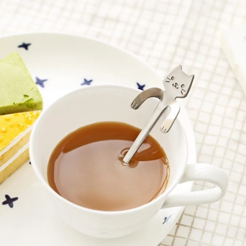 1 gab. Jauka kaķa karote pārnēsājama mājas nerūsējošā tērauda kafijas tēja piekārta karote kaķu dzeršanai virtuves sīkrīks galda piederumi virtuves rīki