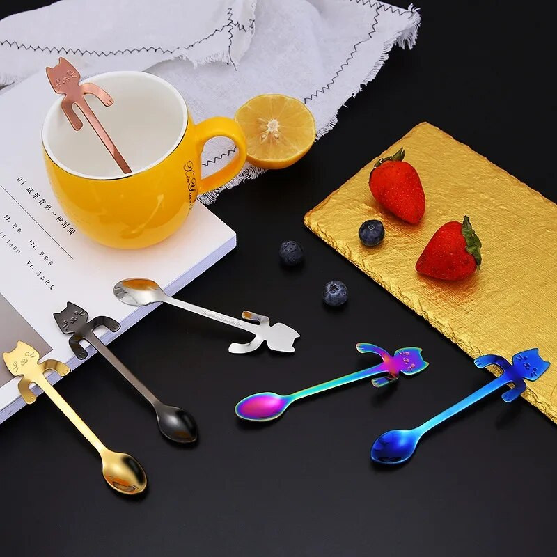 1 gab. Jauka kaķa karote pārnēsājama mājas nerūsējošā tērauda kafijas tēja piekārta karote kaķu dzeršanai virtuves sīkrīks galda piederumi virtuves rīki