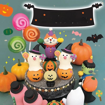 2024 Хелоуин Тиква Японска котка Миниатюрна сцена Реквизит Модна игра Творчески подарък ZAKKA Смола Малка декорация