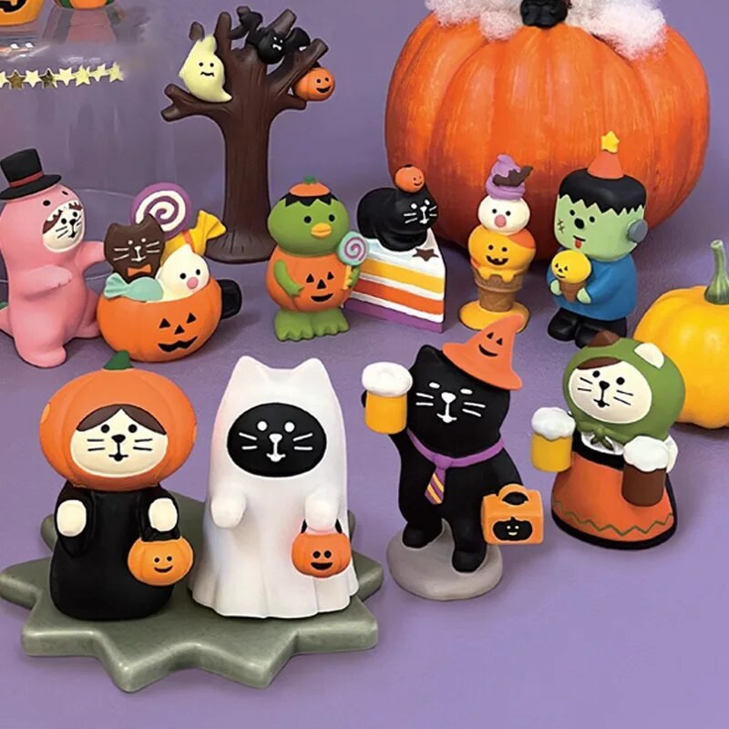 2024. gada Helovīna ķirbis, japāņu kaķis, miniatūra ainas rekvizīti Modes rotaļas radoša dāvana ZAKKA sveķu mazs dekors
