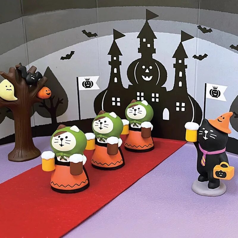 2024. gada Helovīna ķirbis, japāņu kaķis, miniatūra ainas rekvizīti Modes rotaļas radoša dāvana ZAKKA sveķu mazs dekors