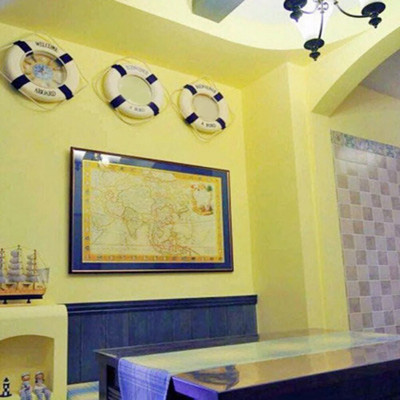 Laipni lūdzam uz jūras glābšanas riņķa laivas, piekarināma pie sienas Vidusjūras stila mājas dekorēšana