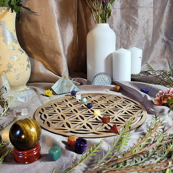 1 БР. 12-инчово цвете на живота, свещена геометрия, дървени стенни занаяти, духовни за йога/медитация, домашен декор, чакра, кристална решетка
