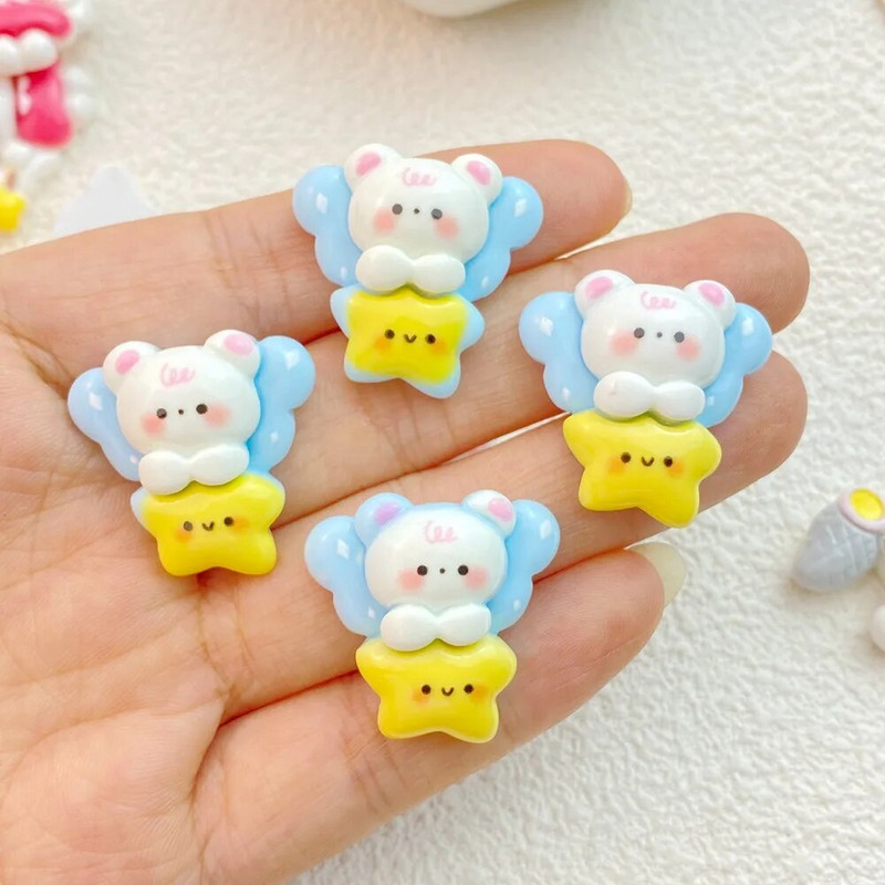 10gab. Jauna, jauka, sveķu karikatūra eņģeļu lāču sērija plakano muguras daļu izgreznojumi matu bantēm. Aksesuāri Bezmaksas piegāde