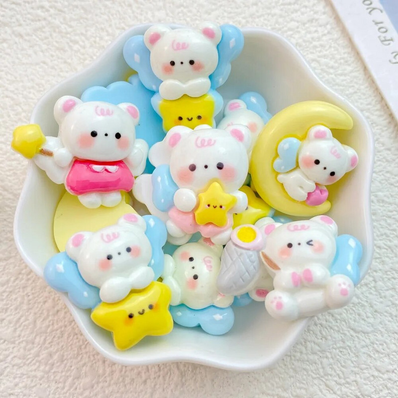 10gab. Jauna, jauka, sveķu karikatūra eņģeļu lāču sērija plakano muguras daļu izgreznojumi matu bantēm. Aksesuāri Bezmaksas piegāde