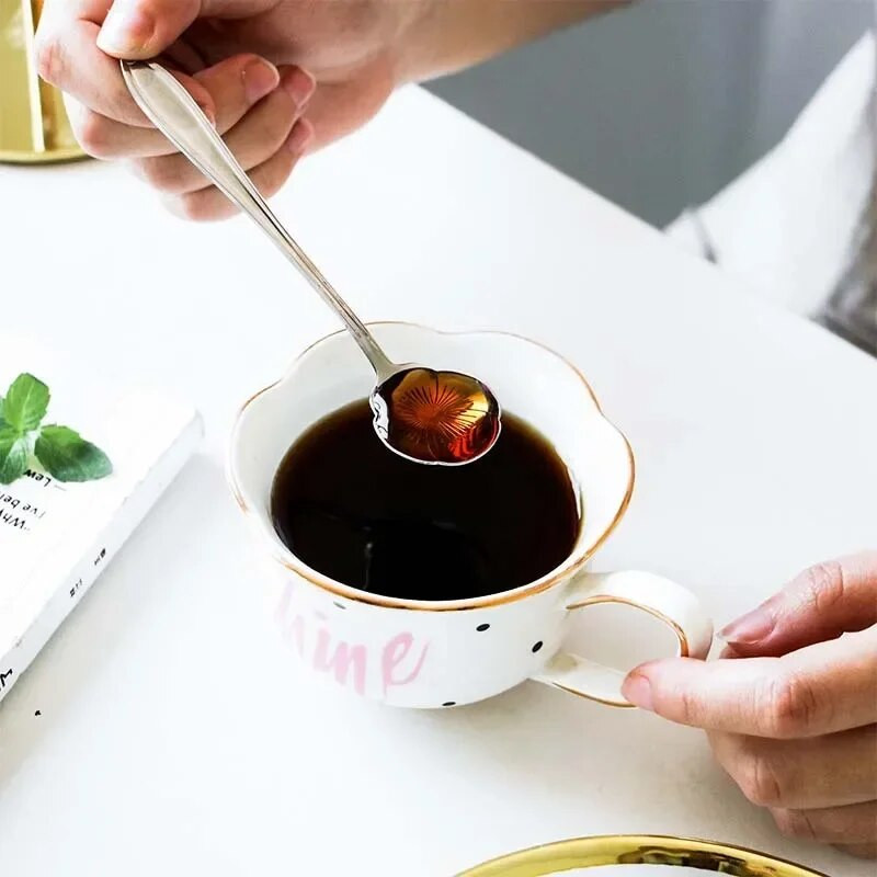 1/8 vnt gėlių arbatinių šaukštelių rinkinys nerūdijančio plieno ledų desertų šaukštas sidabrinis auksinis mažas kavos šaukštelis pieno maišymo įrankių indų rinkiniai