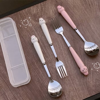 Μαχαιροπήρουνα Cartoon Rabbit Spoon Fork Chopsticks Σετ Φορητά μεσημεριανά επιτραπέζια σκεύη από ανοξείδωτο ατσάλι Ταξιδιωτικά σερβίτσια Προμήθειες κουζίνας