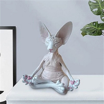 Причудлива котка на Буда със сфинкс, спокойна медитационна котка, художествена статуя, колекционерски фигурки за домашния офис, градински статуи на открито