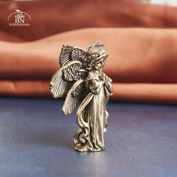 Меден ангел с шест крила Бог Любов Статуя на Купидон Малки орнаменти Месингови фигурки на ангели Настолни декорации Аксесоари за домашен декор