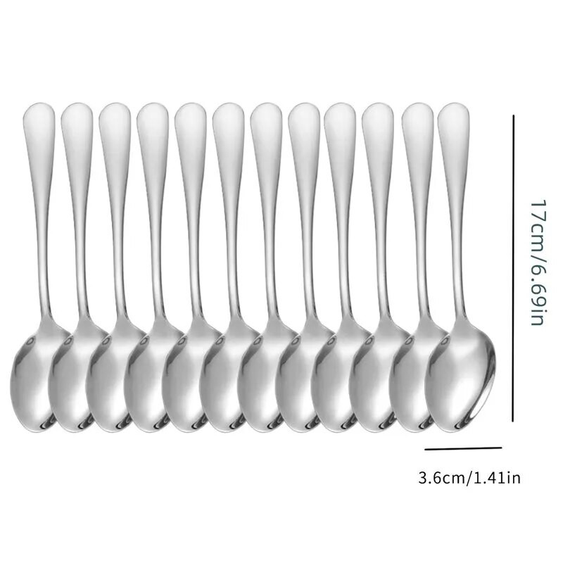 12 gab., Nerūsējošā tērauda kafijas tējkarotes vakariņu karotes komplekts saldējums sundie augļu karotes trauki instrumenti galda piederumu komplekts
