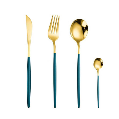 4 db rozsdamentes acél arany evőeszköz készlet fekete luxus étkészlet s étkészlet konyhai villa kanalak kések