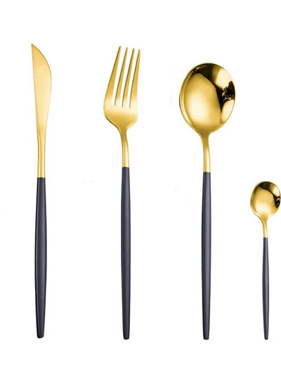 4 db rozsdamentes acél arany evőeszköz készlet fekete luxus étkészlet s étkészlet konyhai villa kanalak kések