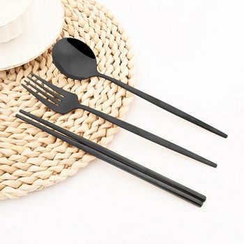 12-16 τμχ Chopsticks Μαχαίρι Πιρούνι Κουτάλια Σετ μαχαιροπήρουνων Πράσινο χρυσό Σετ σερβίτσιο πολυτελείας από ανοξείδωτο ατσάλι Κορεάτικα επιτραπέζια σκεύη