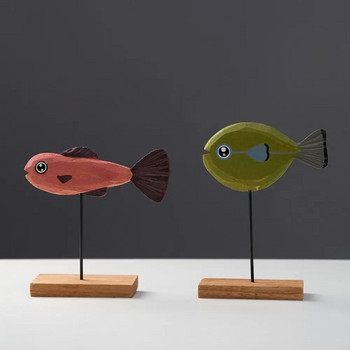 Αξιολάτρευτο πολύχρωμο μοτίβο ψαριών Διακόσμηση σπιτιού Ψάρια Γλυπτό Ξύλινο Στολίδι τραπεζιού αγάλματος ψαριού