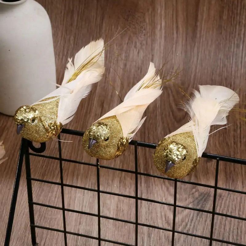 3gab Ziemassvētku simulācijas putni mirdzoši spalvu putnu figūriņas Ziemassvētku koka dekorēšanas klipsis spalvu putnu rotājumi mājas aksesuāri