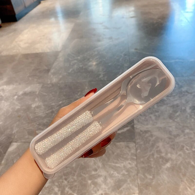 Dzirkstošais dimanta karotes un dakšiņu komplekts 304 Nerūsējošā tērauda dakšiņas Videi draudzīgs galda piederumu komplekts galda piederumu trauku komplekts trauki