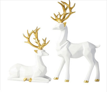 2 τεμ. Χριστουγεννιάτικα ειδώλια ταράνδων σκανδιναβικού στυλ Μικρή ρητίνη Καθισμένα όρθια αγάλματα ελαφιού για διακόσμηση γραφείου σπιτιού Συνθετική ρητίνη