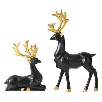 2 τεμ. Χριστουγεννιάτικα ειδώλια ταράνδων σκανδιναβικού στυλ Μικρή ρητίνη Καθισμένα όρθια αγάλματα ελαφιού για διακόσμηση γραφείου σπιτιού Συνθετική ρητίνη