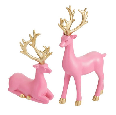 2Gb Ziemassvētku ziemeļbriežu figūriņas Ziemeļvalstu stilā, mazas, sveķu, stāvošas briežu statujas mājas biroja dekorēšanai, sintētiskie sveķi