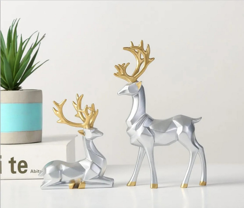 2Gb Ziemassvētku ziemeļbriežu figūriņas Ziemeļvalstu stilā, mazas, sveķu, stāvošas briežu statujas mājas biroja dekorēšanai, sintētiskie sveķi