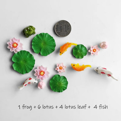 Žuvų miniatiūrų rinkinys Akvariumas Žuvų rezervuaro dekoravimas Pasakų sodas/ mikro samanos peizažas pasidaryk pats Terariumas Varlė Lotoso Lapas Goldfis