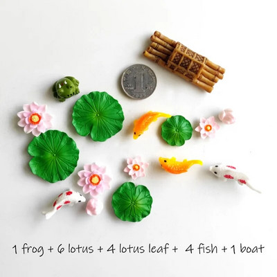 Žuvų miniatiūrų rinkinys Akvariumas Žuvų rezervuaro dekoravimas Pasakų sodas/ mikro samanos peizažas pasidaryk pats Terariumas Varlė Lotoso Lapas Goldfis