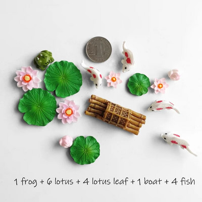 Žuvų miniatiūrų rinkinys Akvariumas Žuvų rezervuaro dekoravimas Pasakų sodas/ mikro samanos peizažas pasidaryk pats Terariumas Varlė Lotoso Lapas Goldfis