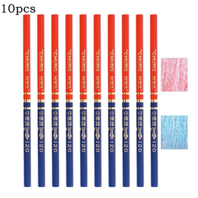 10 tk 2 in 1 Kahepealised puidust pliiatsid sinised ja punased HB paksu südamiku märgistamiseks mõeldud joonistustööriistad kunstiteoste maalimiseks kooli kirjatarbeks