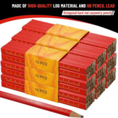 10 vnt. Medienos apdirbimo pieštukai, skirti ženklinimo darbuotojams, skirta plokščia galvute, medinis juodas aštuonkampis raudonas kvadratas, piešimo linijos