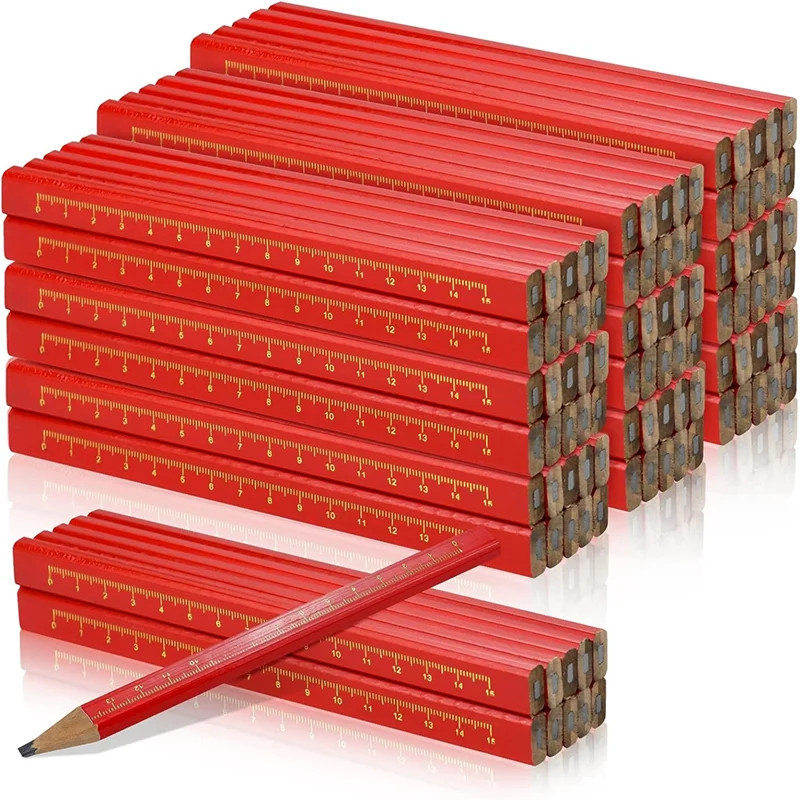 10 vnt. Medienos apdirbimo pieštukai, skirti ženklinimo darbuotojams, skirta plokščia galvute, medinis juodas aštuonkampis raudonas kvadratas, piešimo linijos