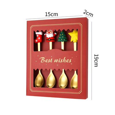 Ziemassvētku nerūsējošā tērauda deserta karotes un dakšiņu komplekts Radošs multfilmas lelles kafijas karotes dāvanu karotes augļu dakšiņa