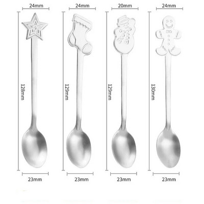 Ziemassvētku nerūsējošā tērauda deserta karotes un dakšiņu komplekts Radošs multfilmas lelles kafijas karotes dāvanu karotes augļu dakšiņa
