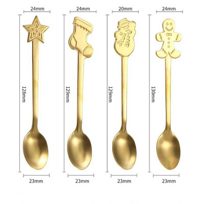 Ziemassvētku nerūsējošā tērauda deserta karotes un dakšiņu komplekts Radošs multfilmas lelles kafijas karotes dāvanu karotes augļu dakšiņa