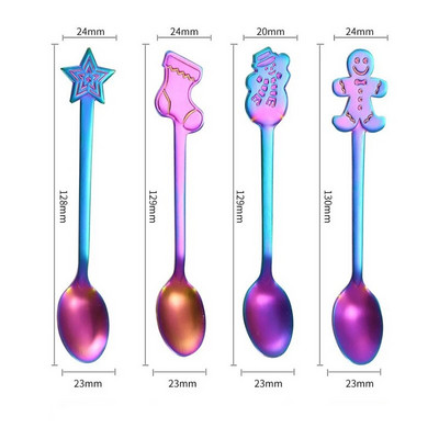 Ziemassvētku nerūsējošā tērauda deserta karotes un dakšiņu komplekts Radošs multfilmas lelles kafijas karotes dāvanu karotes augļu dakšiņa