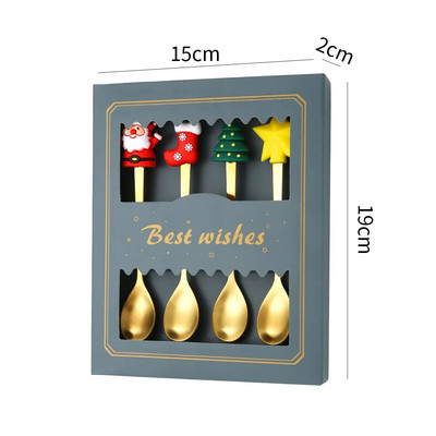 Ziemassvētku nerūsējošā tērauda deserta karotes un dakšiņu komplekts Radošs multfilmas lelles kafijas karotes dāvanu karotes augļu dakšiņa